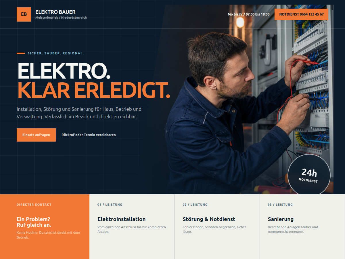Designbeispiel einer Website für einen Handwerksbetrieb